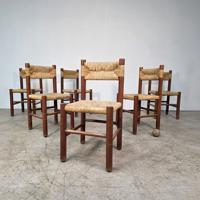 Set of 6 straw-seated chairs circa 1960