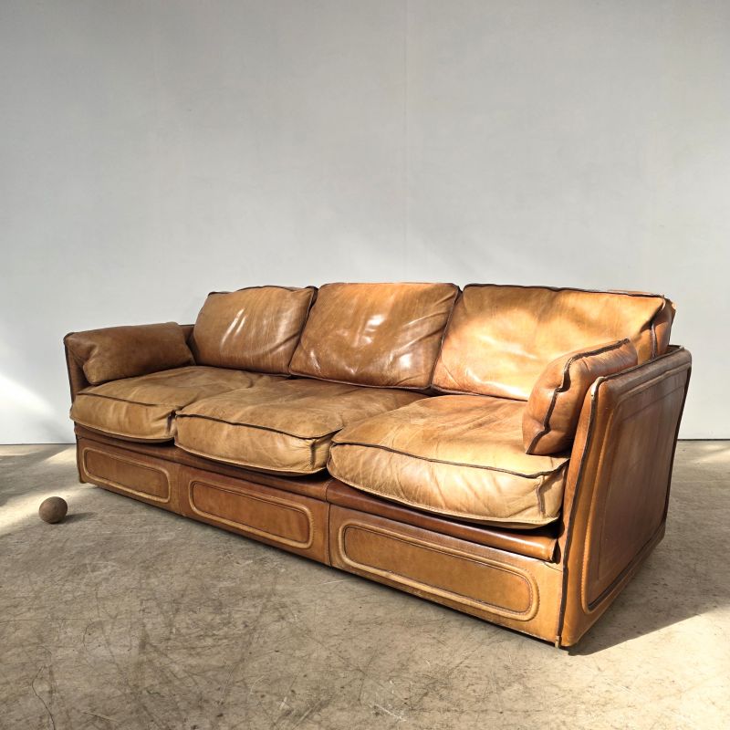 Large camel leather sofa