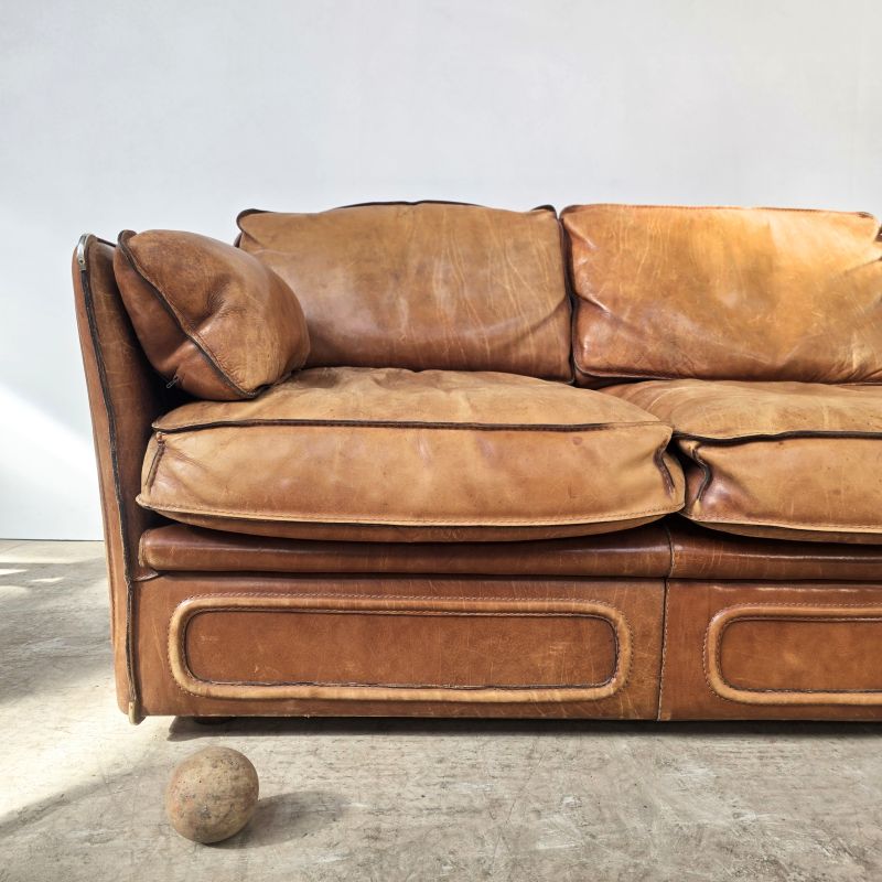 Large camel leather sofa. Alternate view