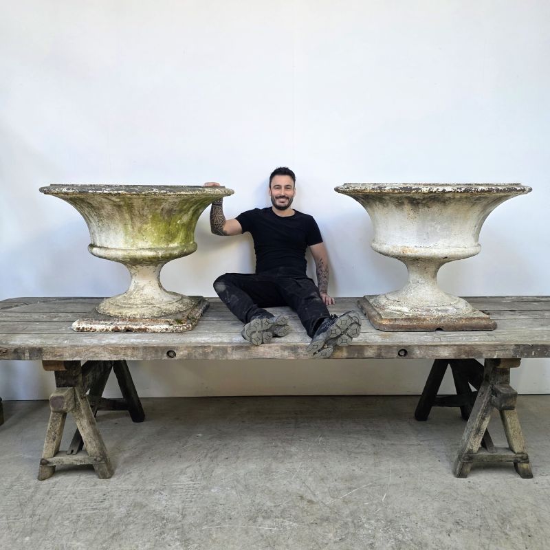 Monumental pair of 19th-century cast iron urns