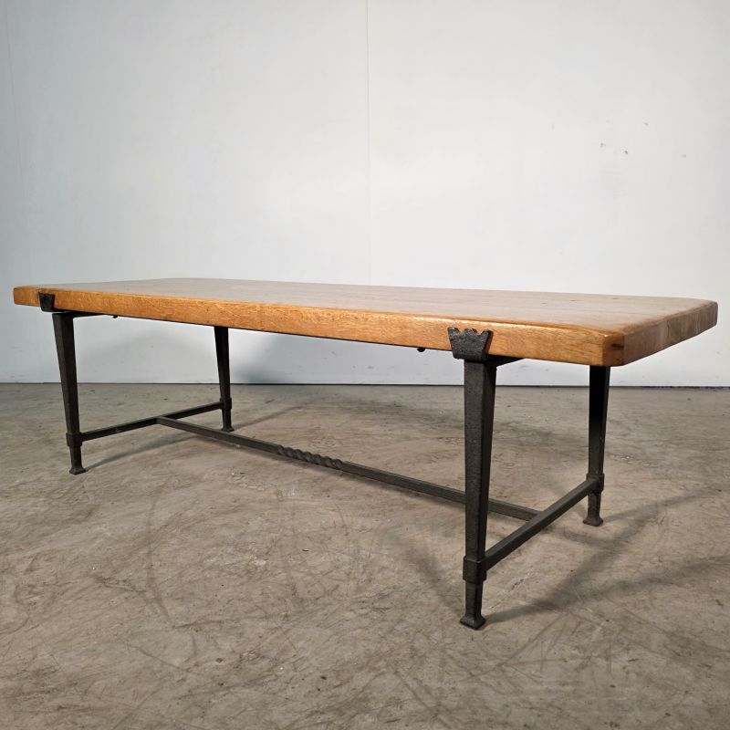 Nice oak and wrought iron coffee table